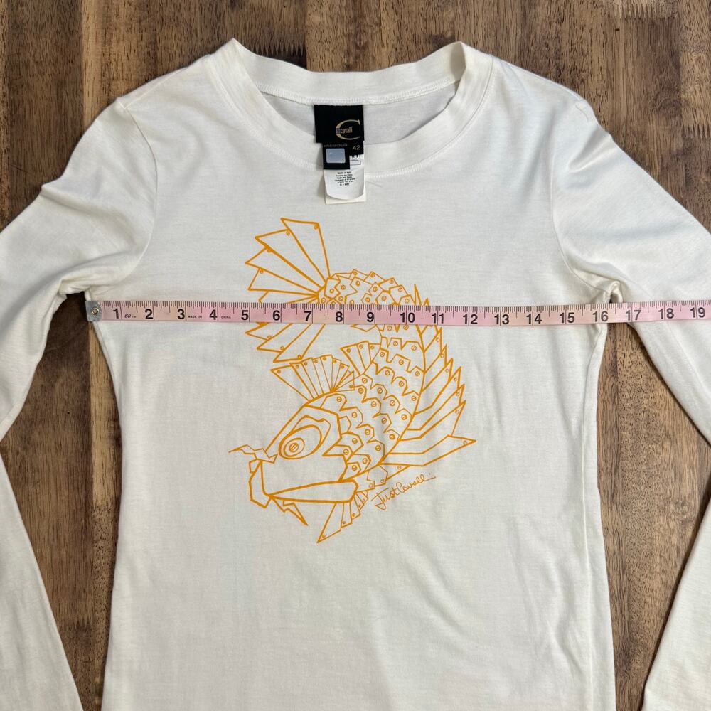 VTG Just Cavalli Koi Shirt Y2K Long Sleeve 100% Cotton White Women’s Size 42 - Picture 6 of 12